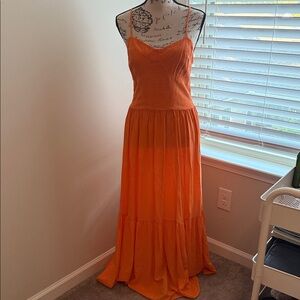 Vibrant Orange Spaghetti Strap Maxi Dress